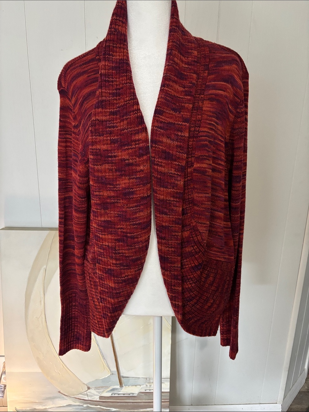 Erika Red Marled Open-Front Cardigan